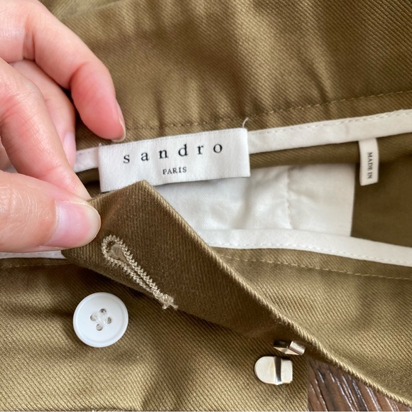 SANDRO Pleated High Rise Cotton-Faille Shorts Khaki $235 msrp - Picture 5 of 12